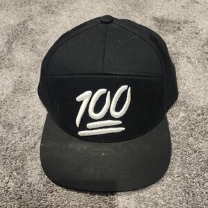 Black Snapback Hat with White "100" Embroidery